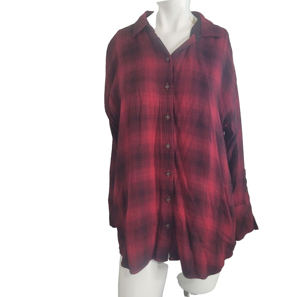 J. Jill Medium Petite MP button front plaid collar longsleeve pockets flannel
